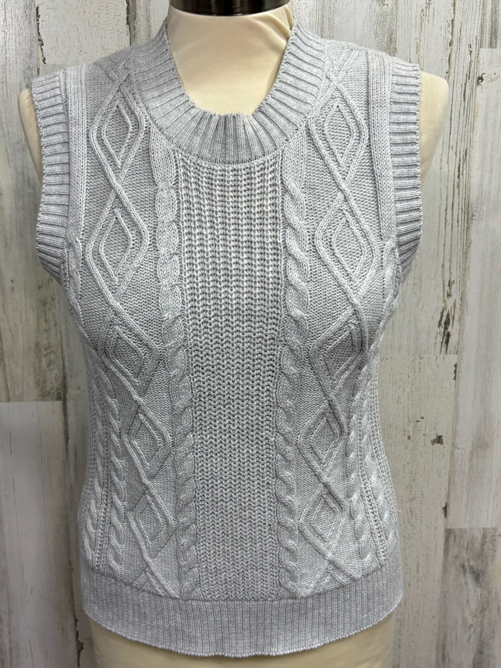 Joie Light Gray Cable Knit Sleeveless Sweater Vest